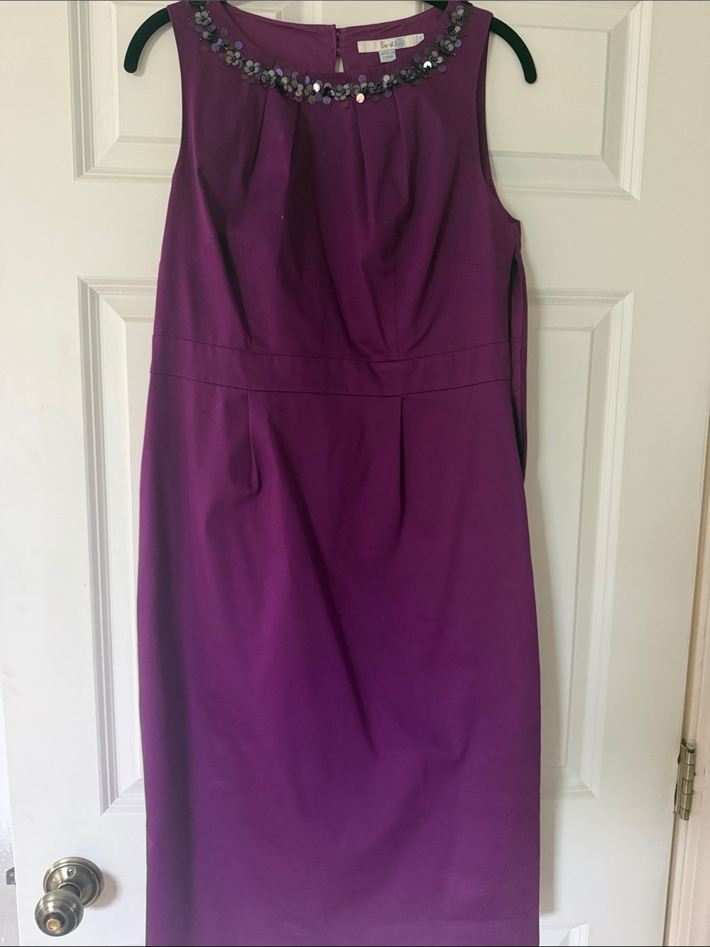 Boden Purple Sleeveless Beaded-Neck Sheath Dress